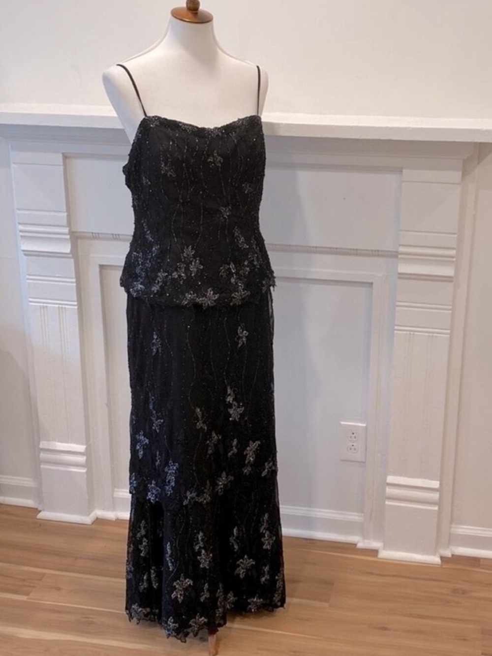 Vintage Black Gown Medium Y2K Formal dress Large Long Bead 90s Slipdress Elegant - Picture 16 of 17